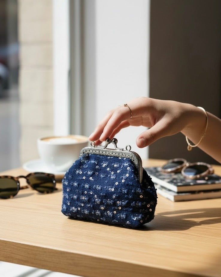 Dark sparkly denim mini pocket