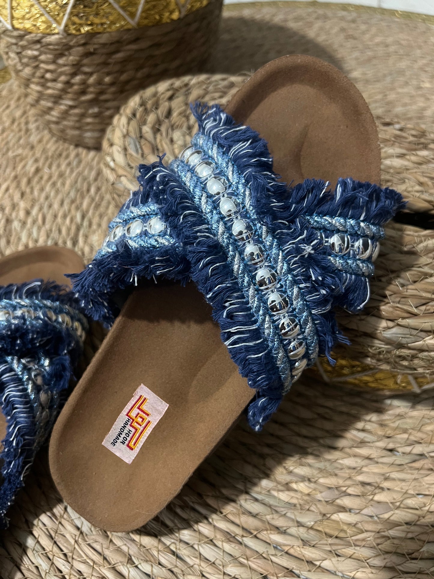 Denim cross slipper