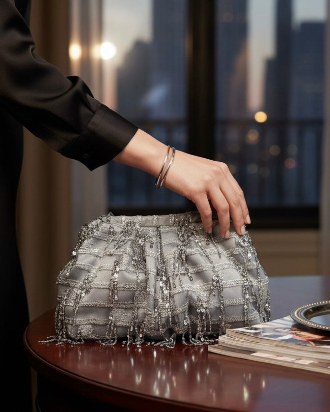 Silver tassels large pouch