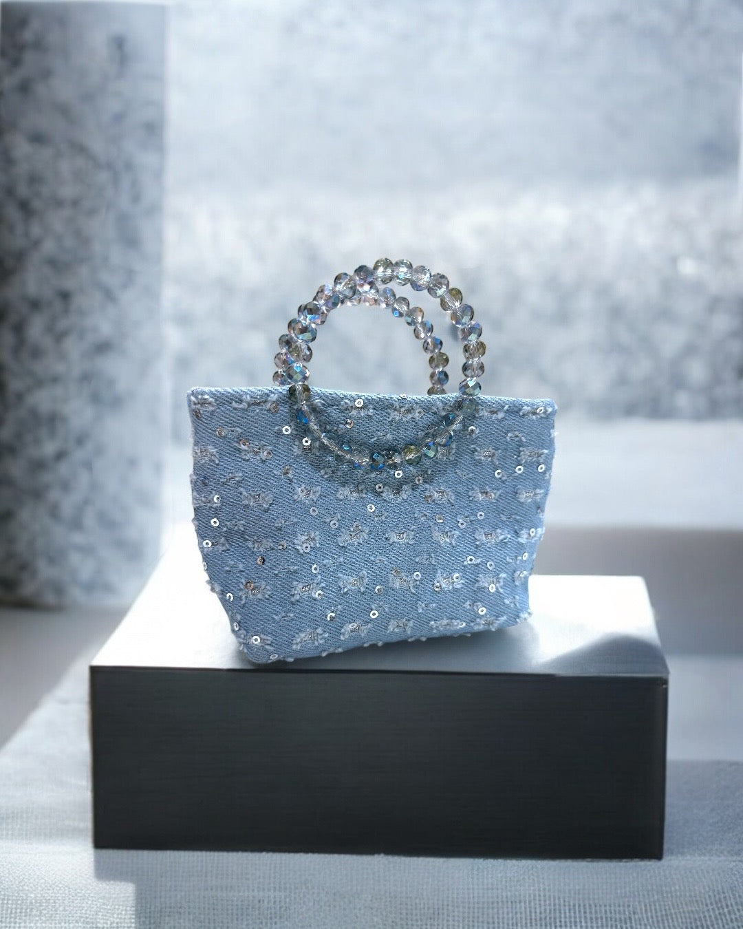 Sparkly light denim mini bag