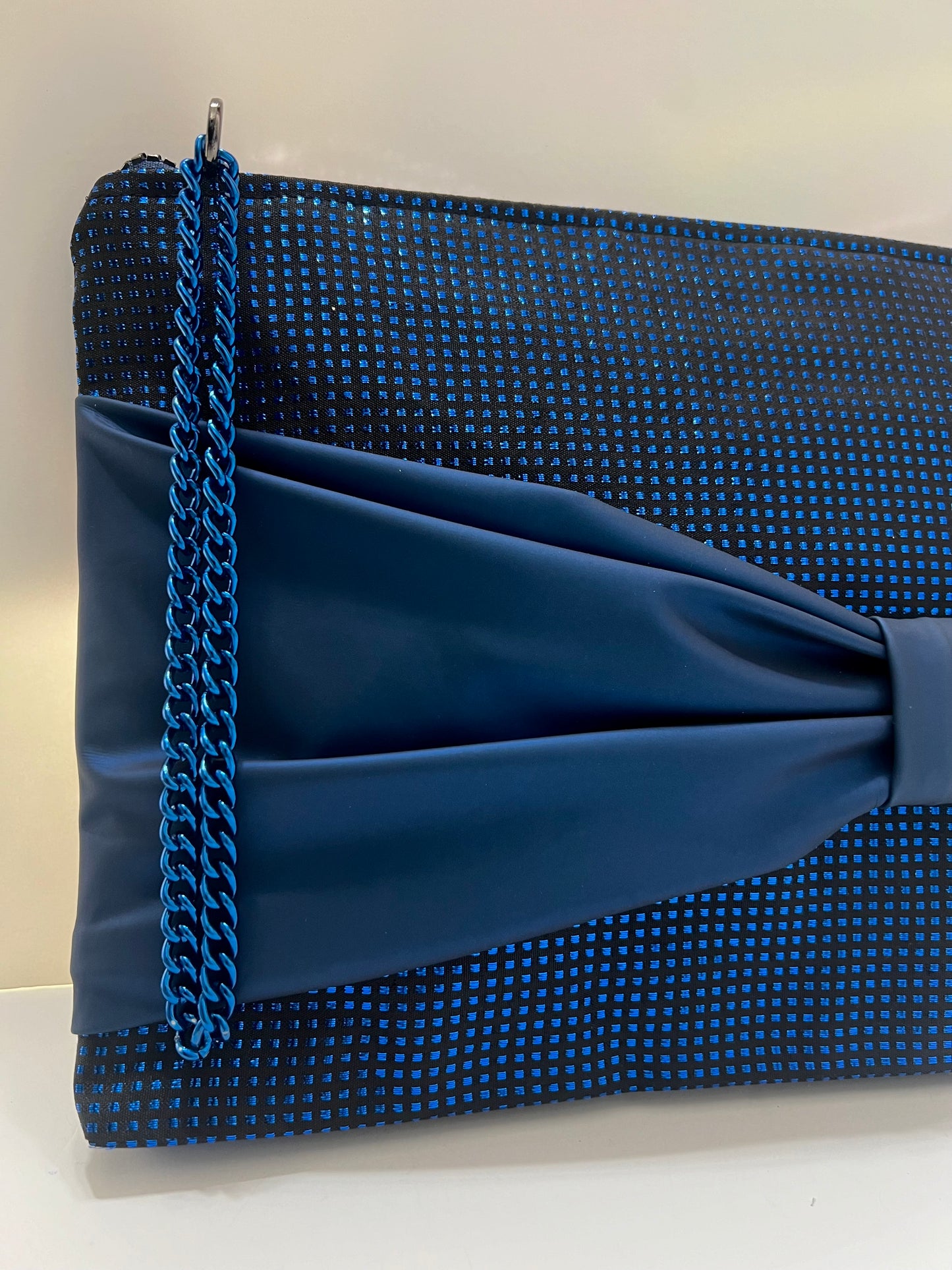 Blue bow clutch