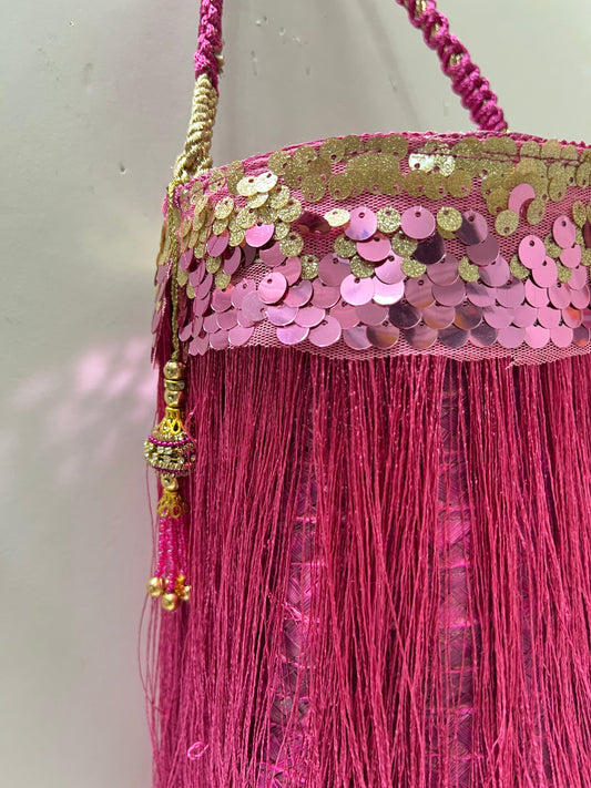 Hot pink tassels cylinder bag