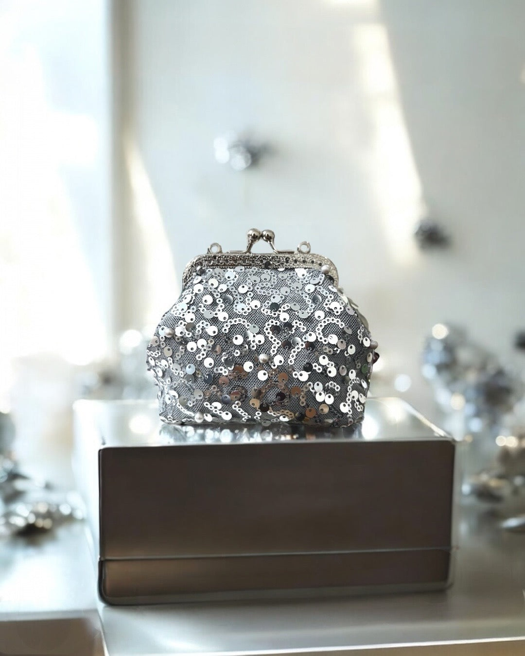 Pearly silver mini pocket