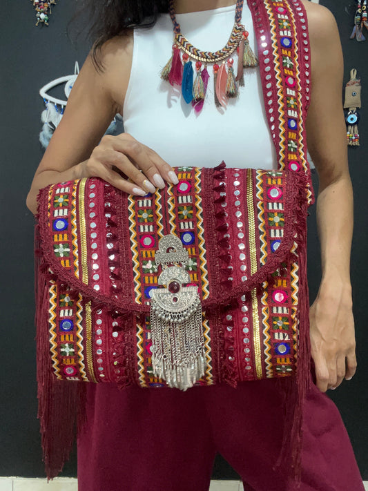 Burgundy bohemian bag