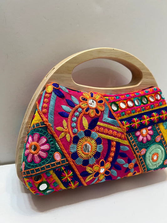 Color patches wooden bag