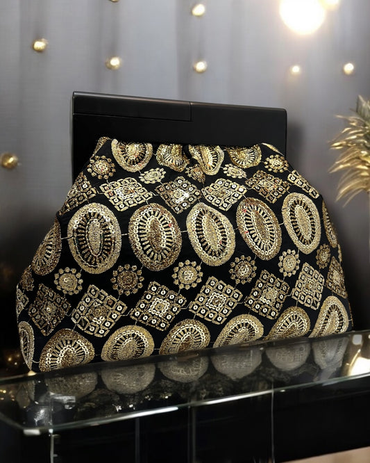 Midnight gold clutch