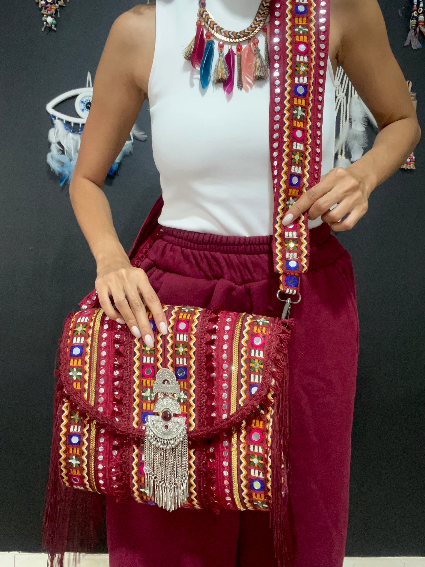 Burgundy bohemian bag
