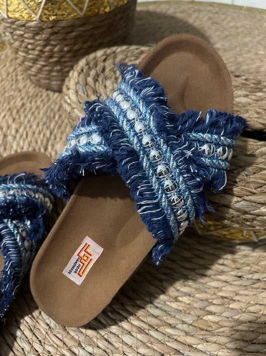 Denim cross slipper