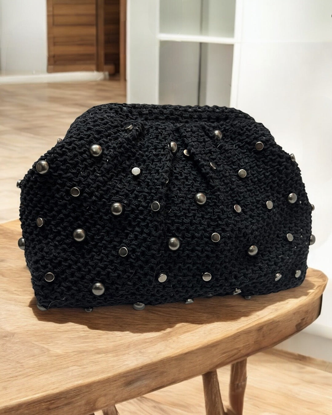 Black studded medium pouch