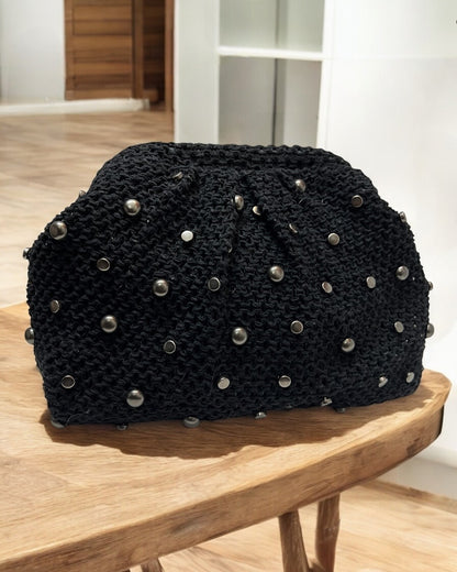Black studded medium pouch