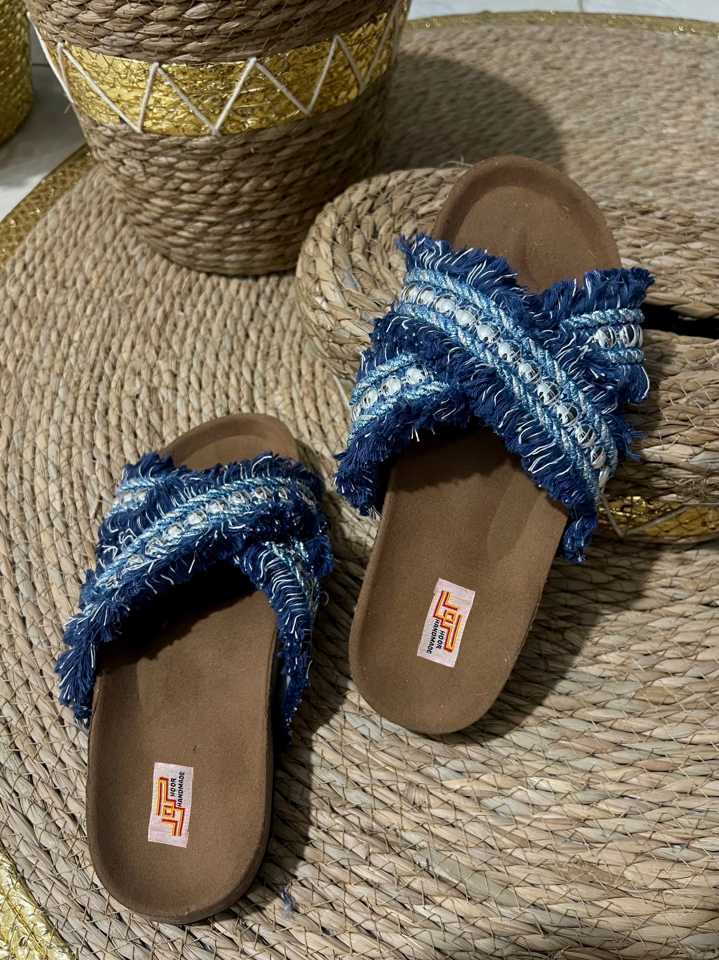 Denim cross slipper