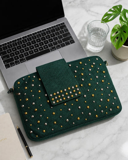 Forest green studded laptop bag