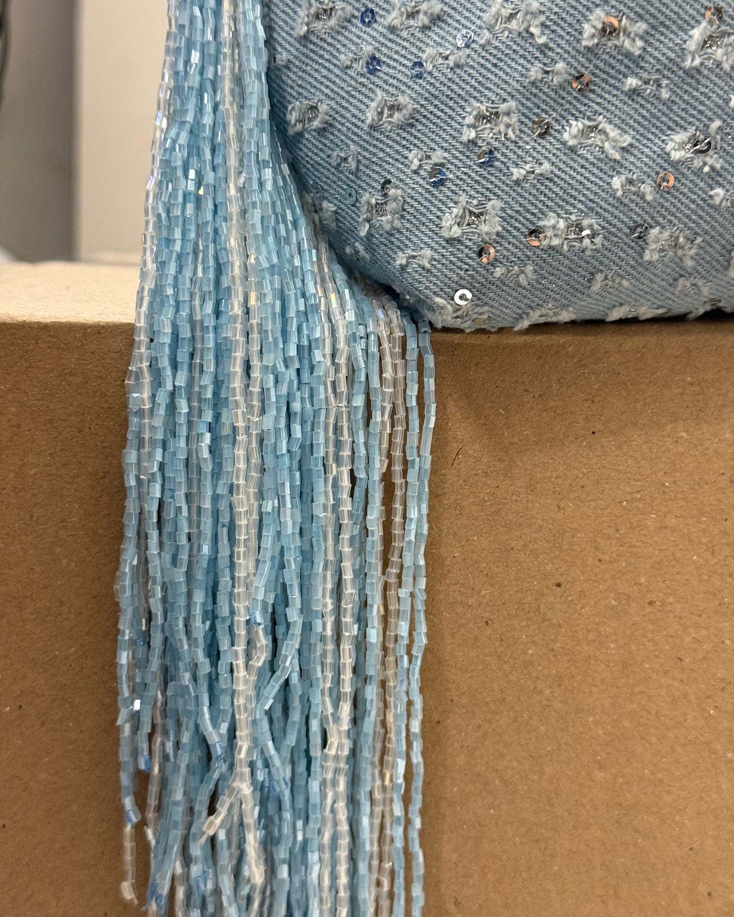 Light denim fringes large pouch