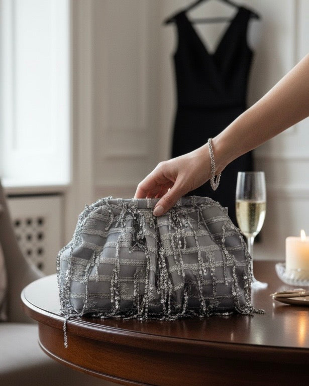 Silver tassels large pouch