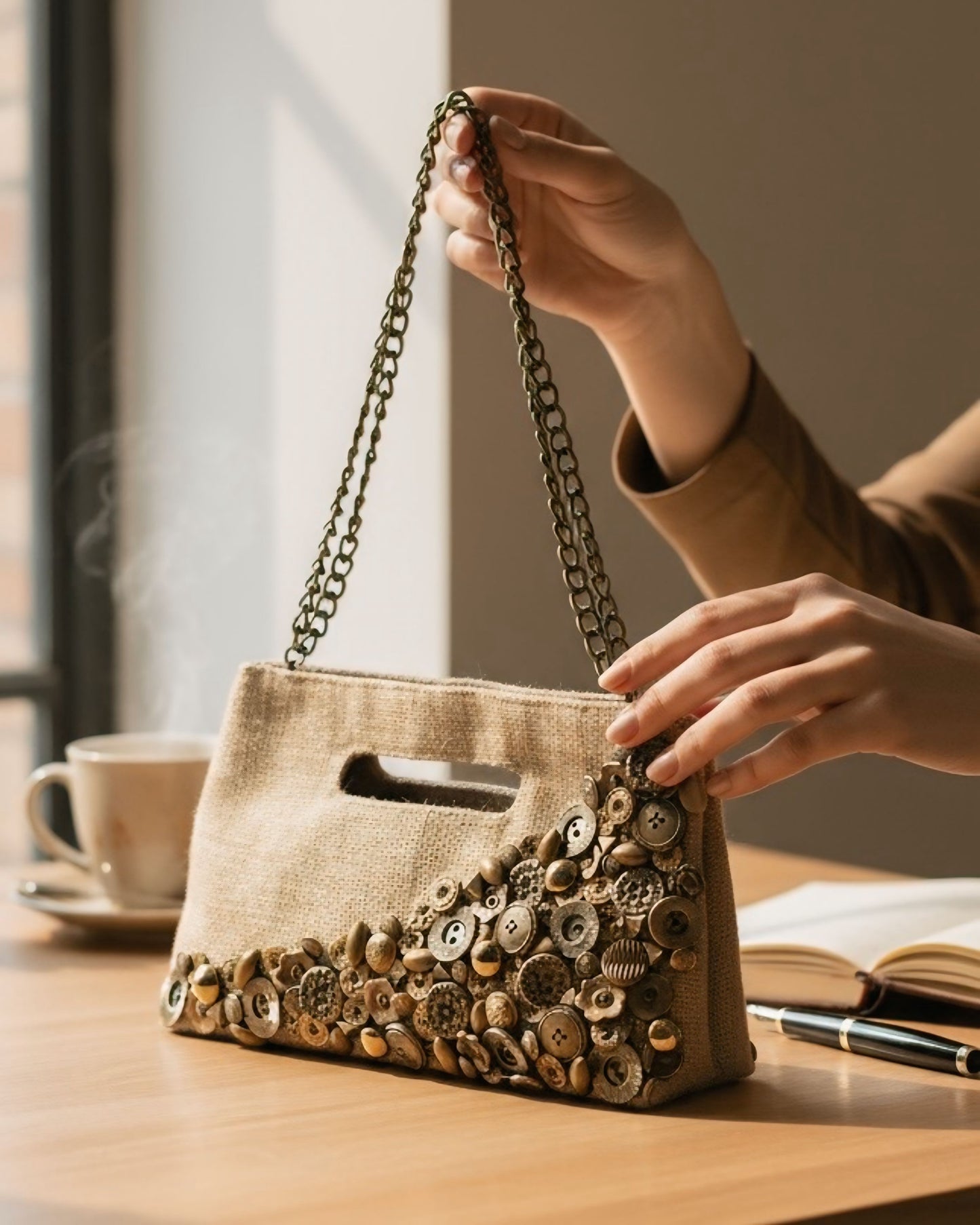Copper buttons bag
