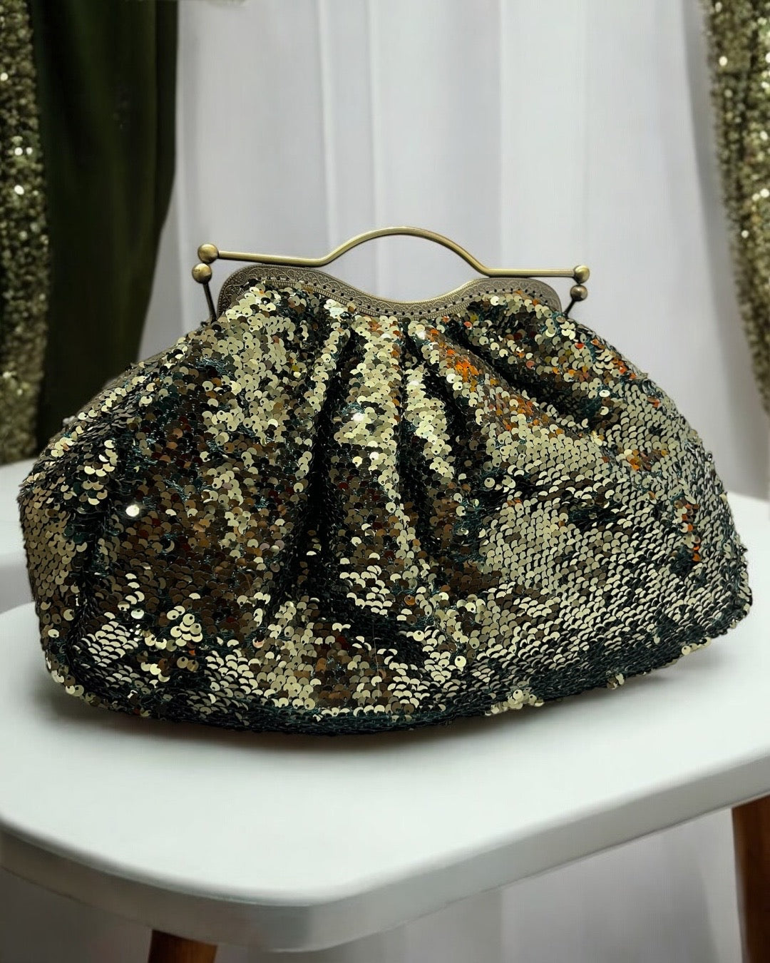 Olive green paiette bag