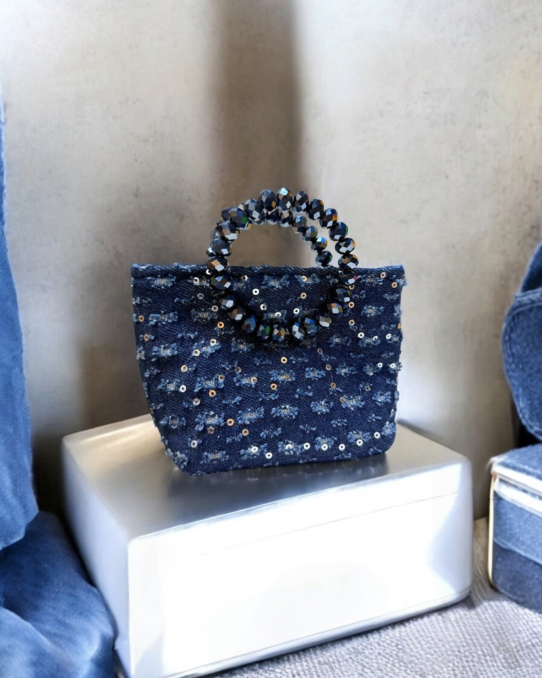 Sparkly dark denim mini bag