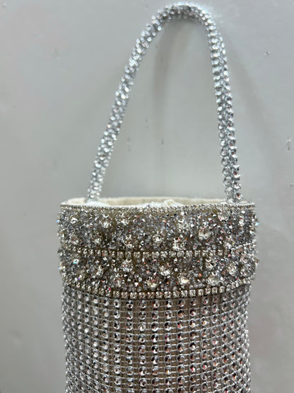 Silver strassy cylinder bag