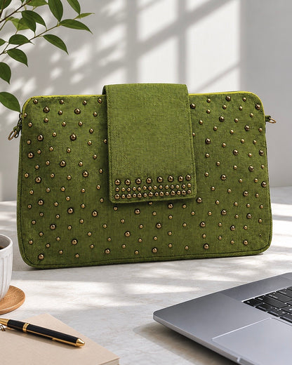 Olive green studded laptop bag