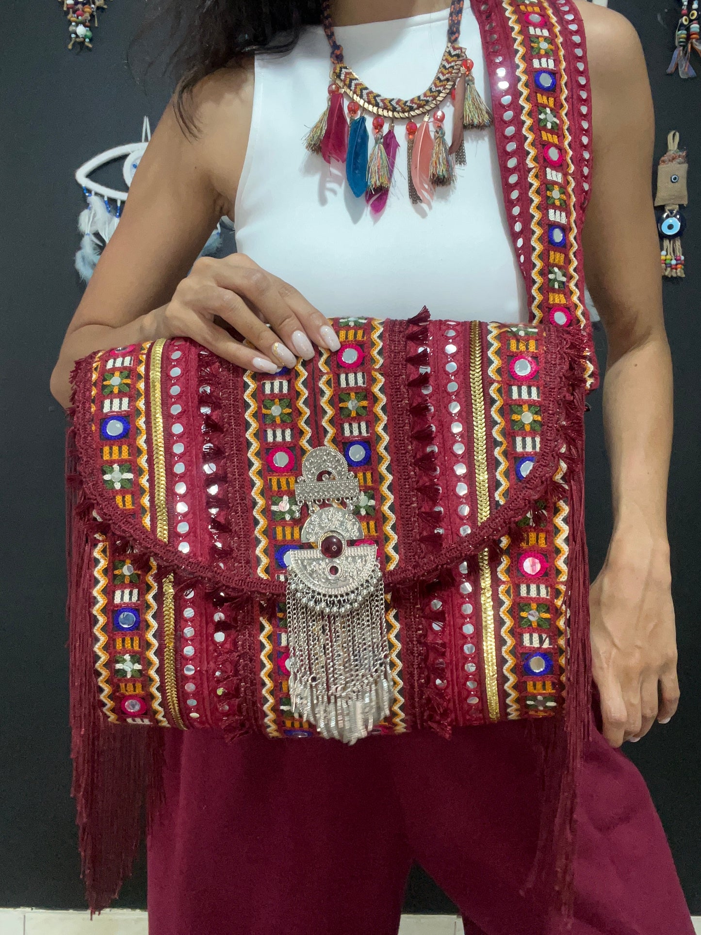 Burgundy bohemian bag