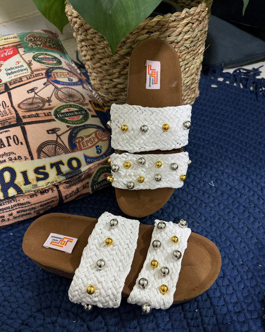 Silver and gold beaded slipper