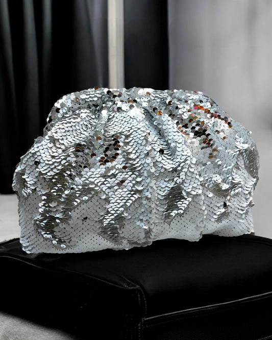silver white medium pouch