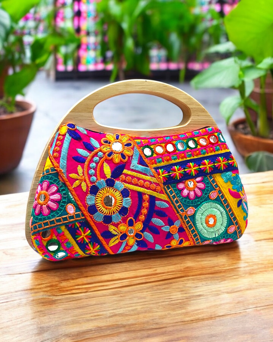 Color patches wooden bag
