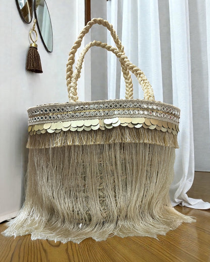 Creamy fringes bag