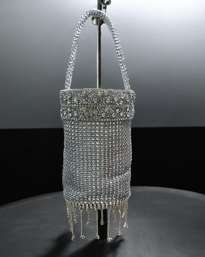 Silver strassy cylinder bag
