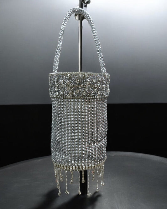 Silver strassy cylinder bag