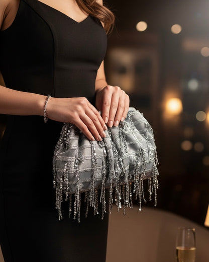 Silver tassels large pouch
