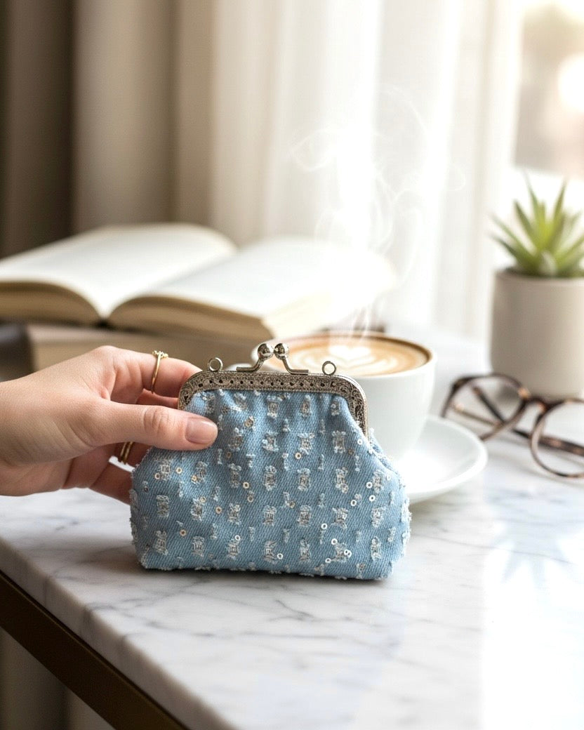 Light sparkly denim mini pocket