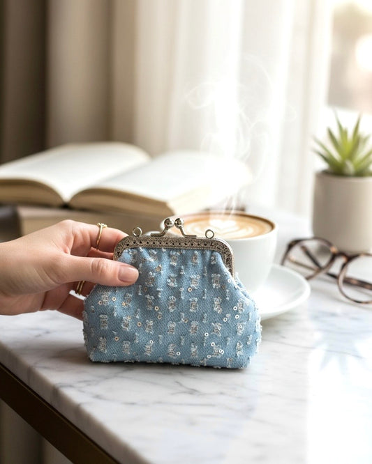 Light sparkly denim mini pocket