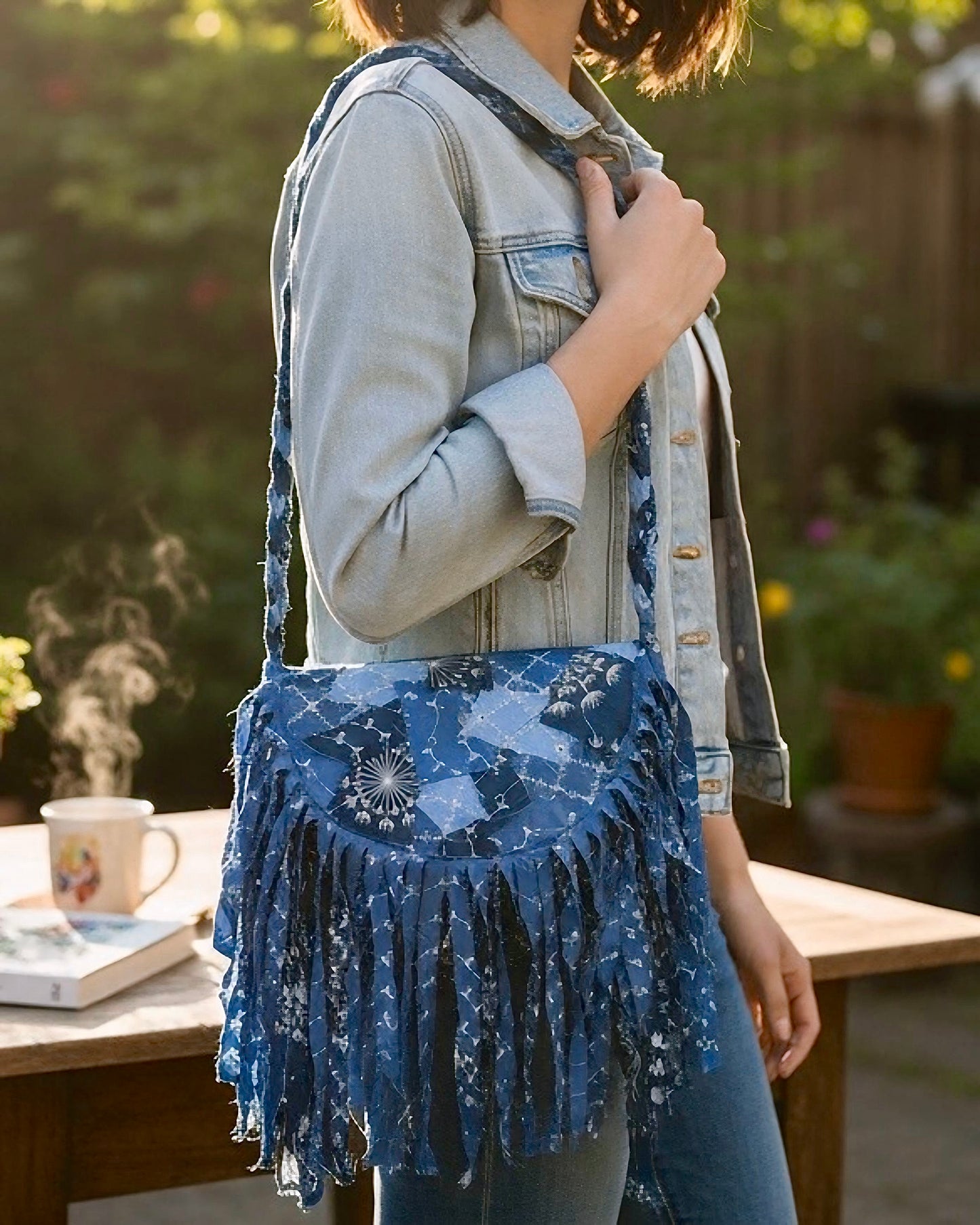 Super fringes denim bag