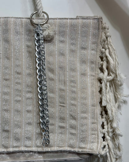 Silver macrame fringes bag