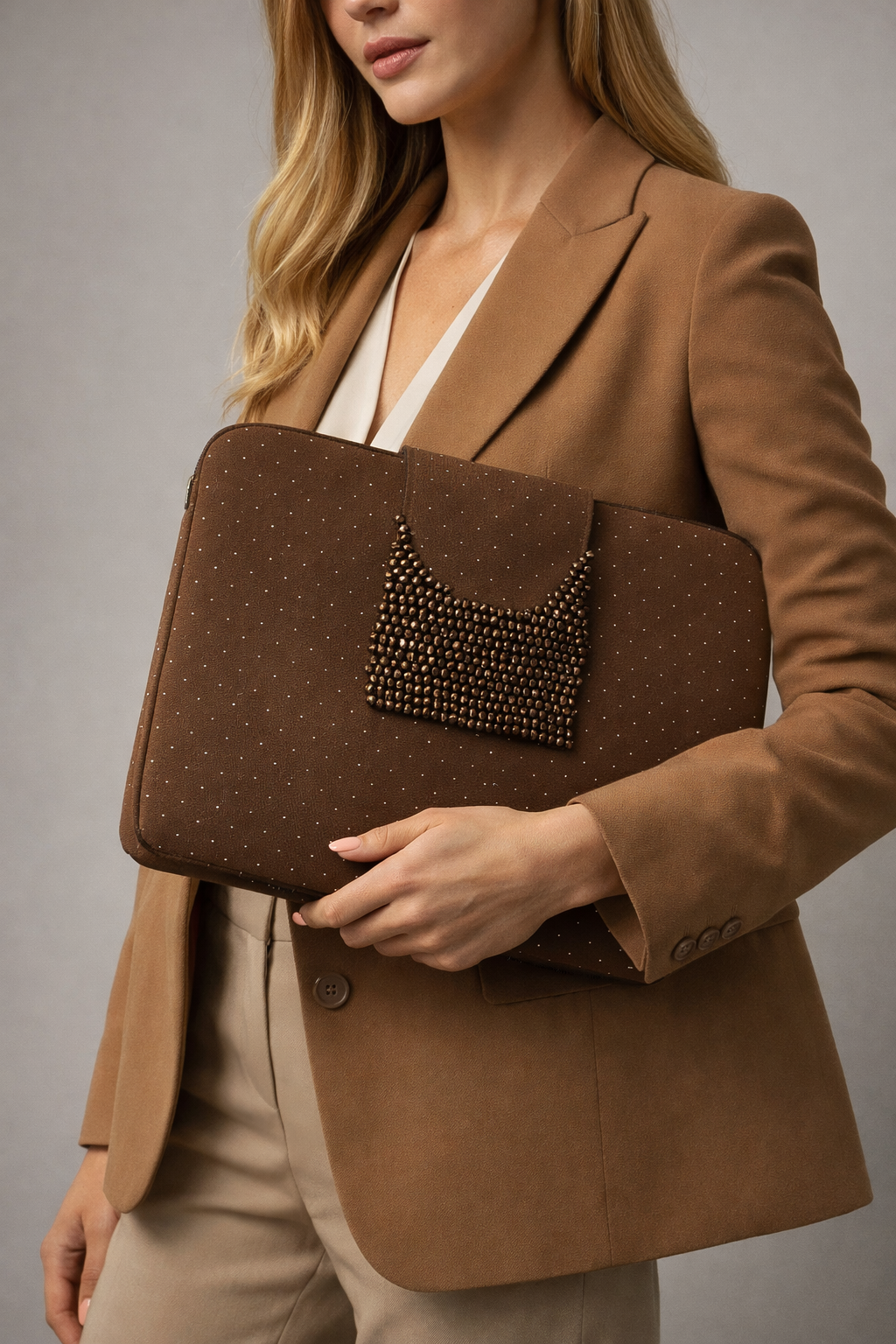 Brown strassy laptop bag