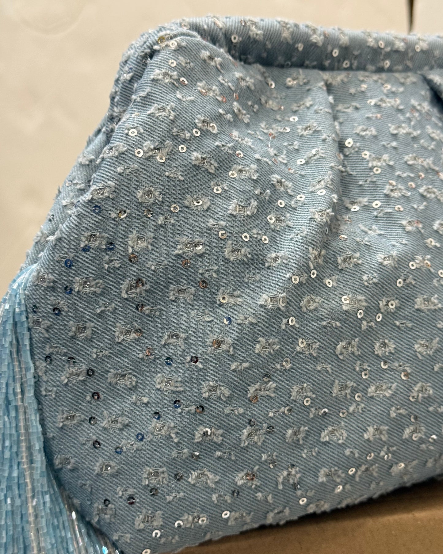 Light denim fringes large pouch