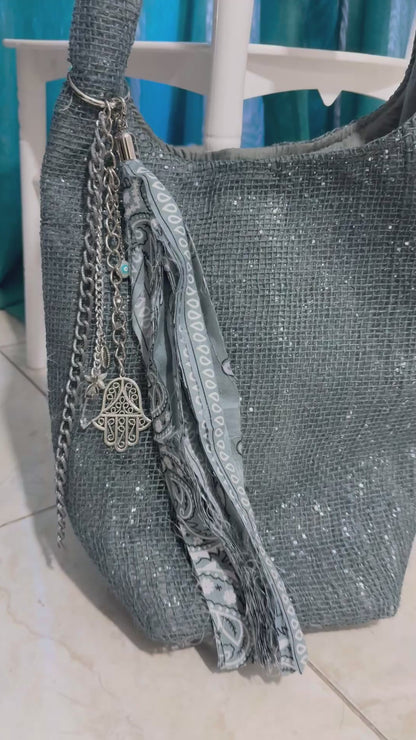 Glittering grey crossbag