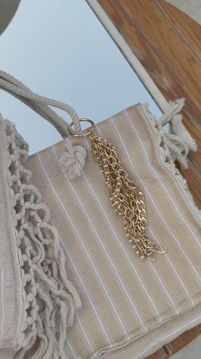 Gold macrame fringes bag